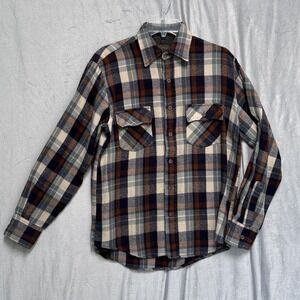 David Harrison Shirt Mens Medium Plaid Flannel Long Sleeve Vintage Style Casual